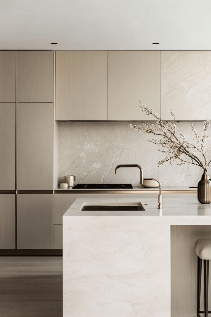 Neutral modern kitchen with subtle stone